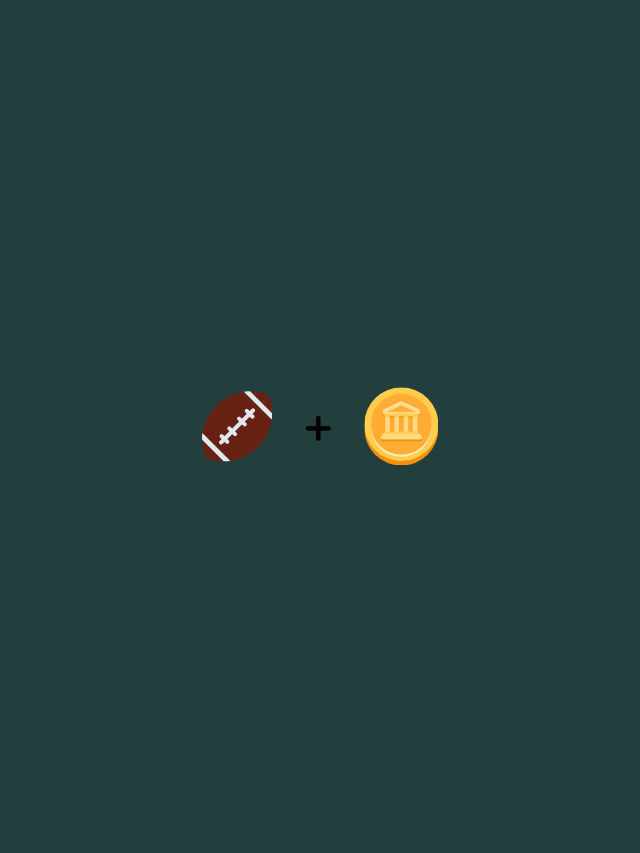 Fundo com cor verde. No centro, dois emojis. Um de uma bola de futebol americano e outro de uma moeda.